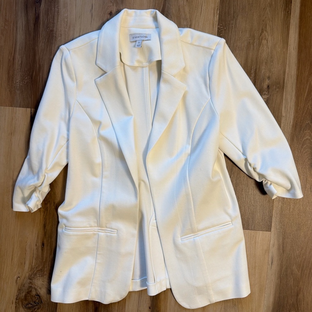 41 Hawthorn Cream Open Front Blazer Size M Ruched Sleeve Career Layer